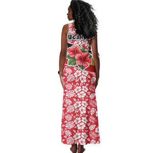 Uganda Tank Maxi Dress - Red Hibiscus Flowers and National Flag Design