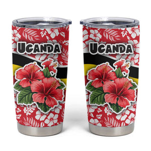 Uganda Tumbler Cup - Red Hibiscus Flowers and National Flag Design