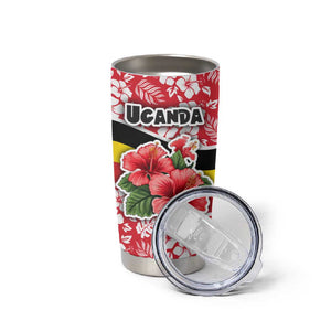 Uganda Tumbler Cup - Red Hibiscus Flowers and National Flag Design