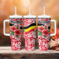 Uganda Tumbler With Handle - Red Hibiscus Flowers and National Flag Design