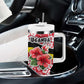 Uganda Tumbler With Handle - Red Hibiscus Flowers and National Flag Design