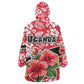Uganda Wearable Blanket Hoodie - Red Hibiscus Flowers and National Flag Design