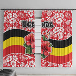 Uganda Window Curtain - Red Hibiscus Flowers and National Flag Design