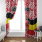 Uganda Window Curtain - Red Hibiscus Flowers and National Flag Design