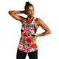 Uganda Women Racerback Tank - Red Hibiscus Flowers and National Flag Design