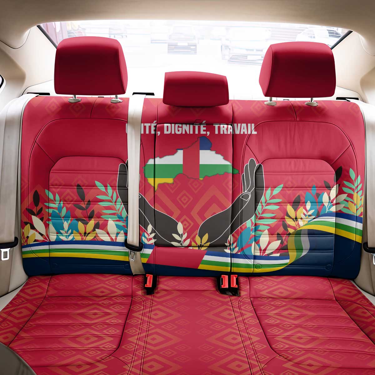 Central African Republic Back Car Seat Cover Red Blue Green Tribal Design - African Pride
