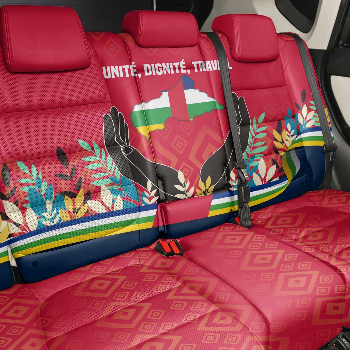 Central African Republic Back Car Seat Cover Red Blue Green Tribal Design - African Pride
