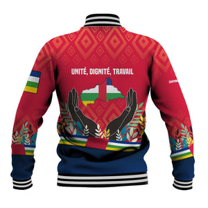 Central African Republic Baseball Jacket Red Blue Green Tribal Design - African Pride