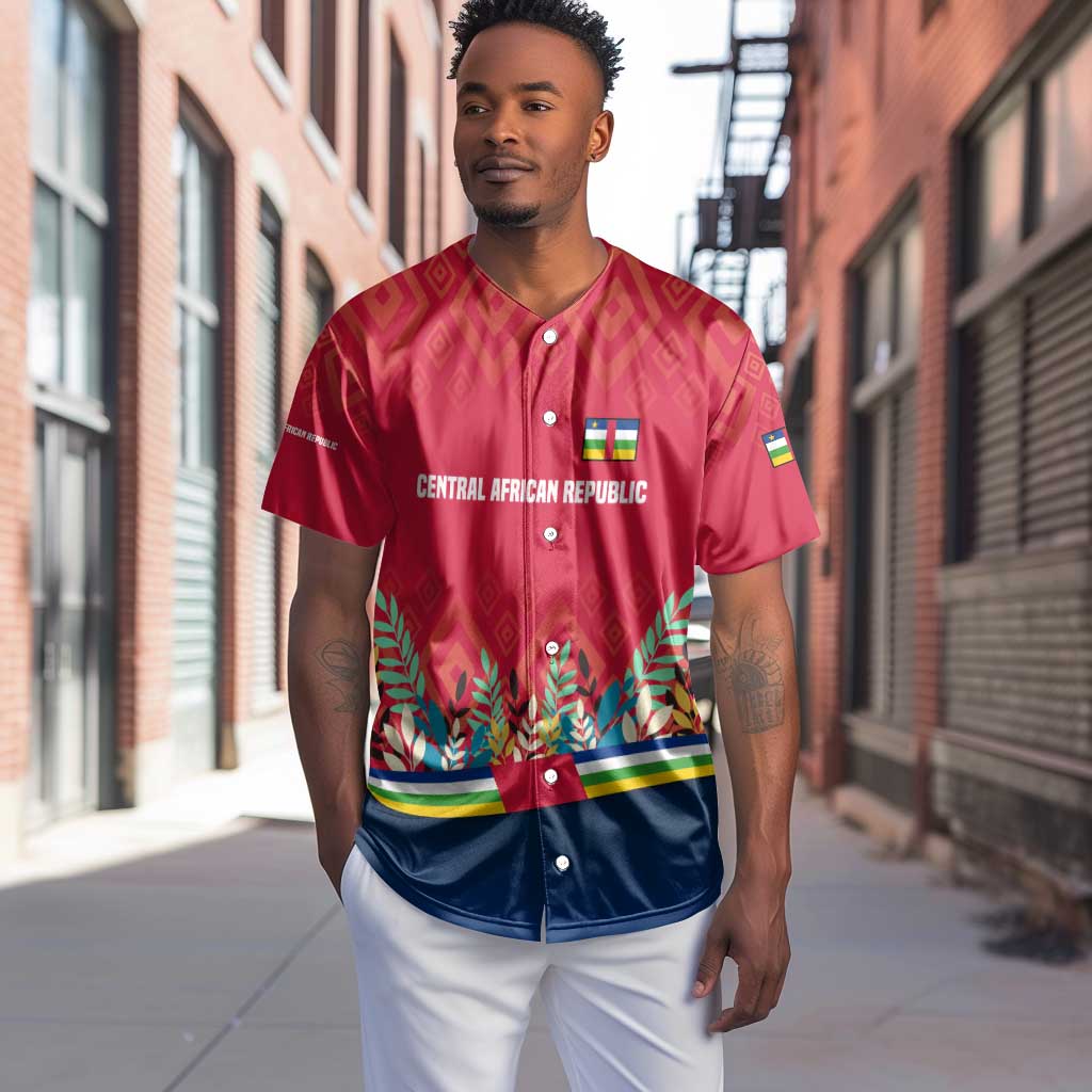 Central African Republic Baseball Jersey Red Blue Green Tribal Design - African Pride
