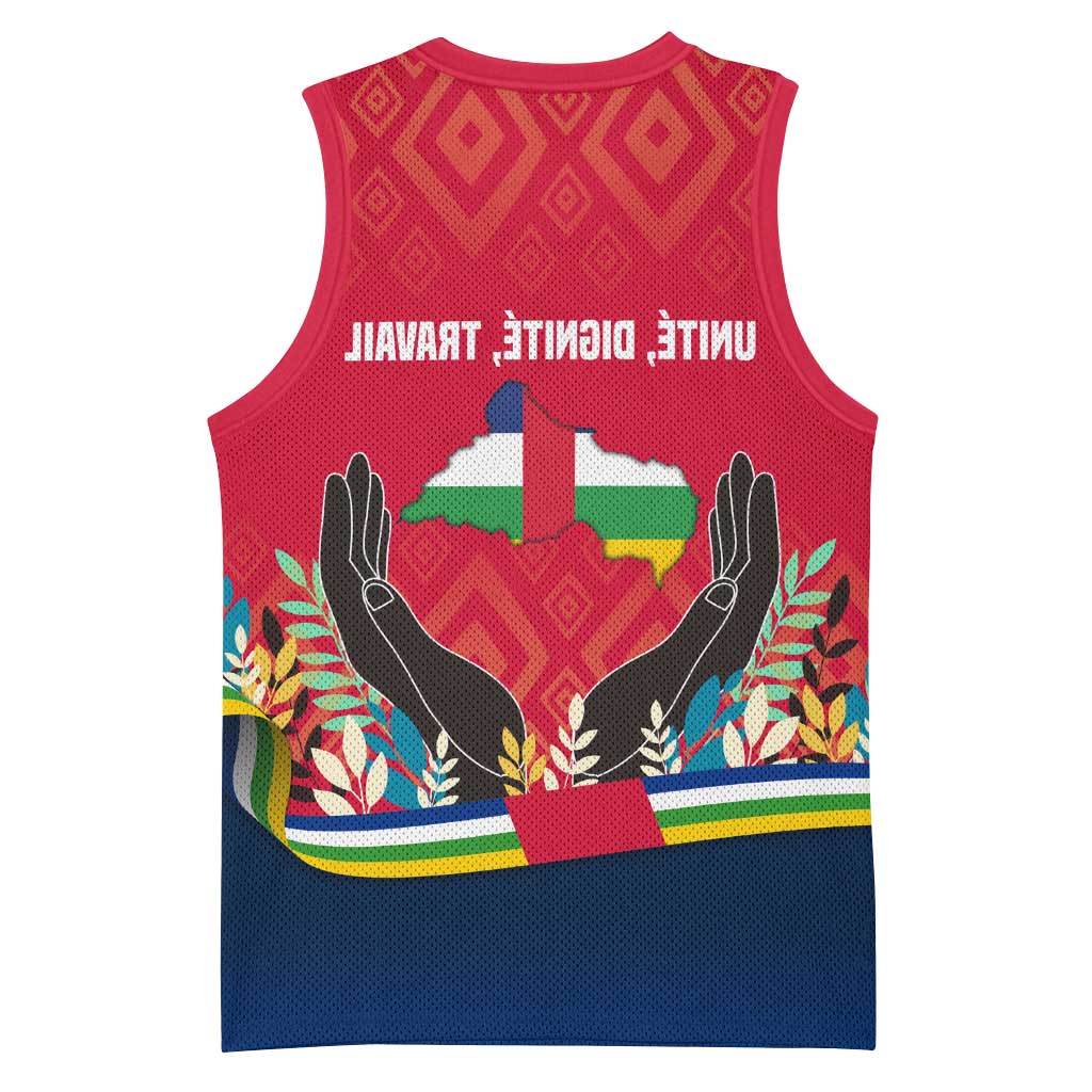 Central African Republic Basketball Jersey Red Blue Green Tribal Design - African Pride