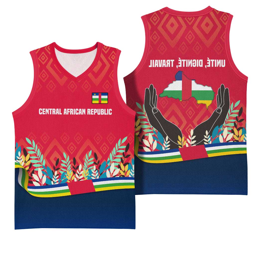 Central African Republic Basketball Jersey Red Blue Green Tribal Design - African Pride