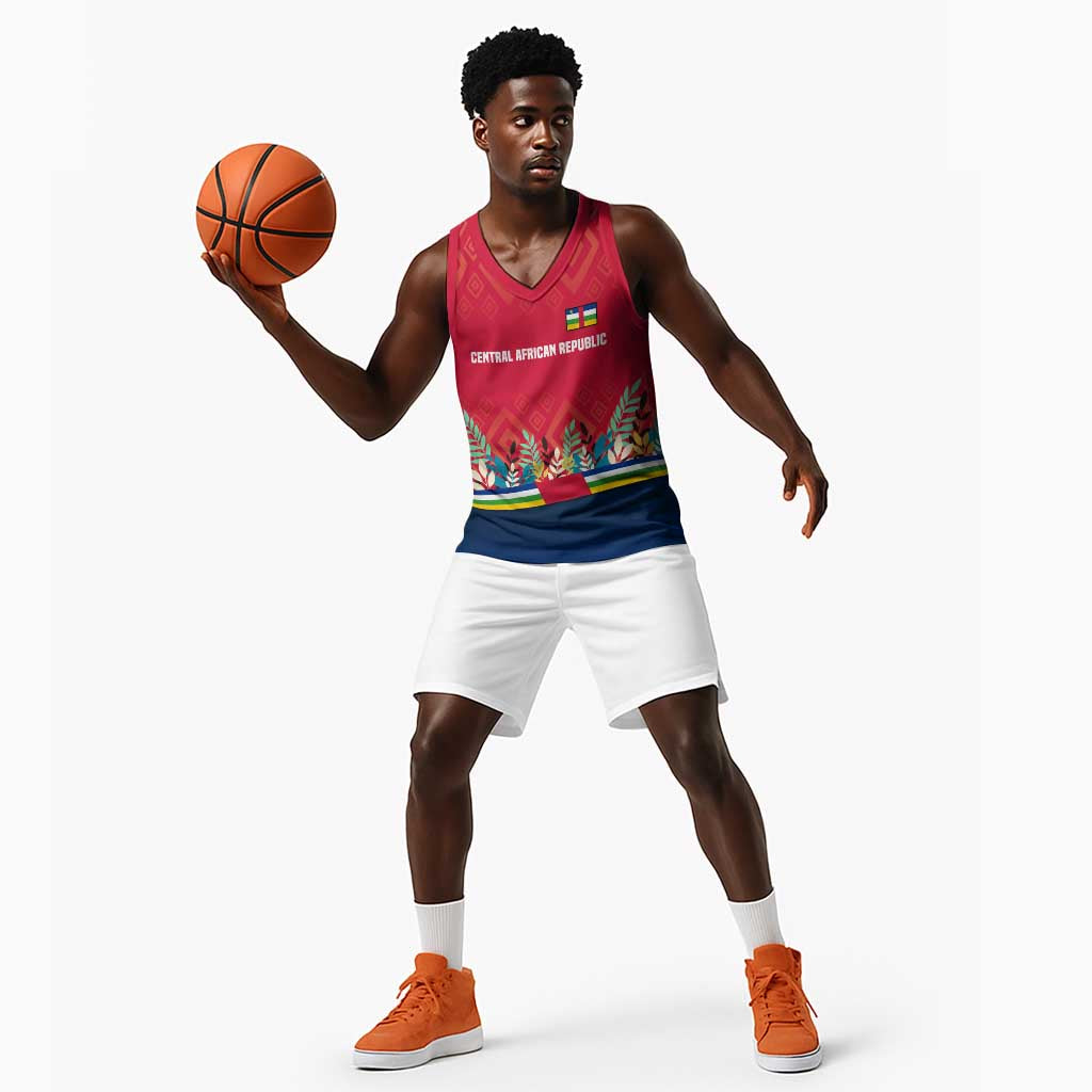 Central African Republic Basketball Jersey Red Blue Green Tribal Design - African Pride