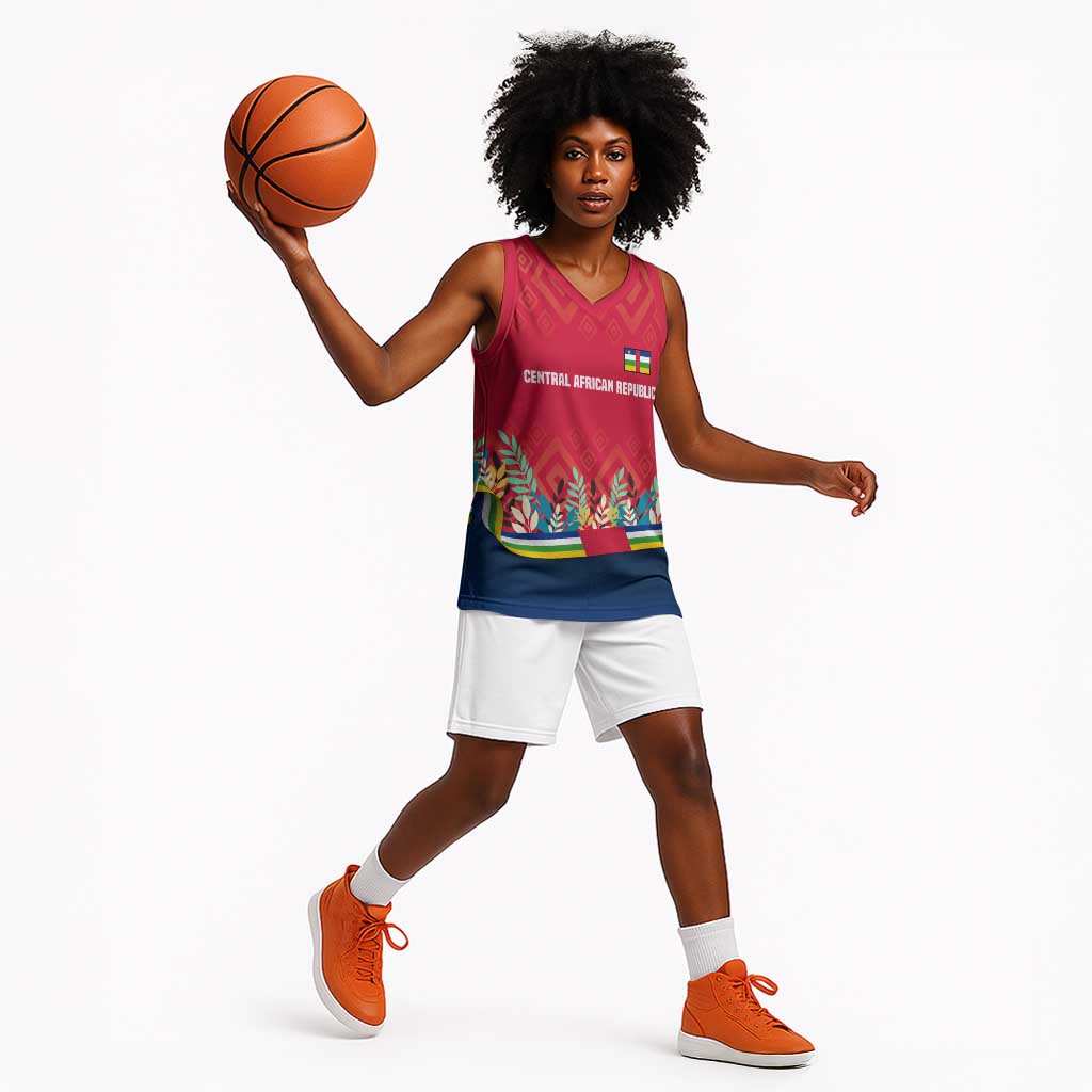 Central African Republic Basketball Jersey Red Blue Green Tribal Design - African Pride