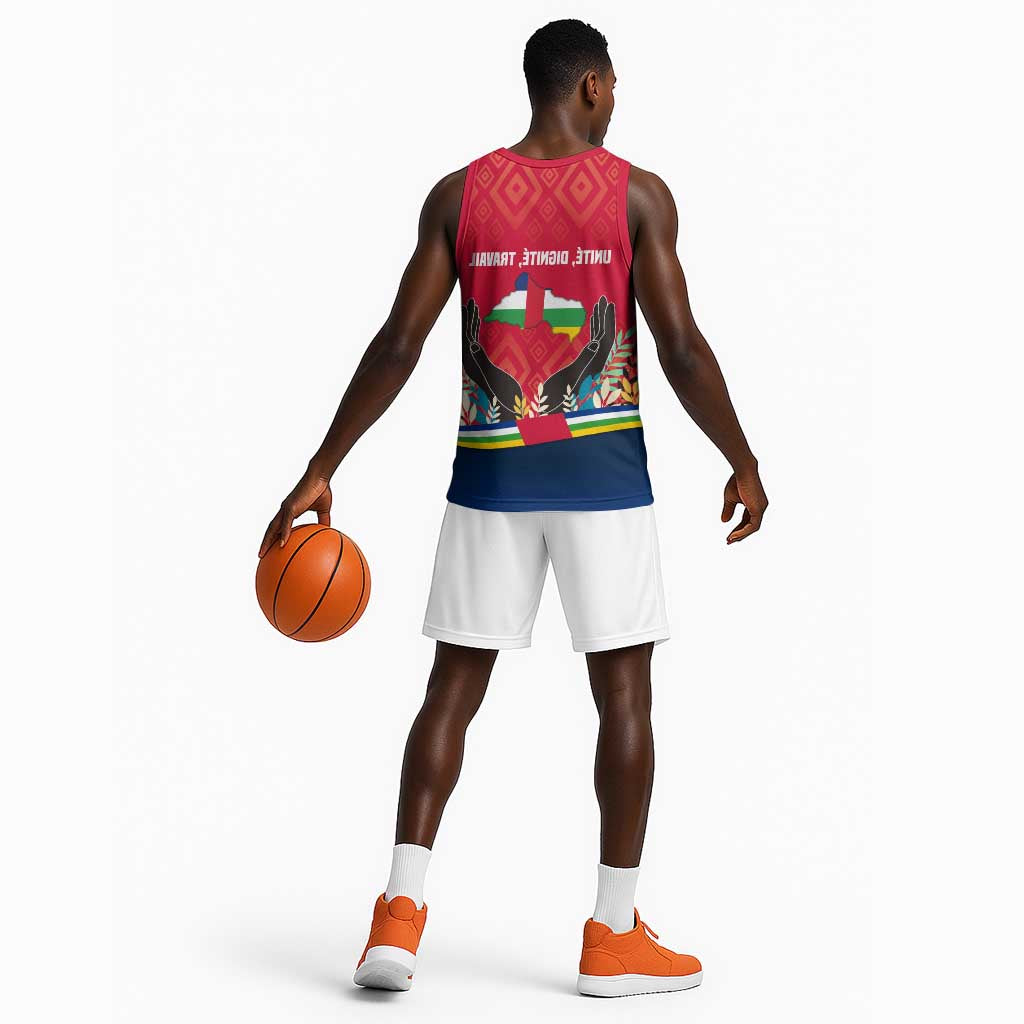 Central African Republic Basketball Jersey Red Blue Green Tribal Design - African Pride