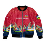 Central African Republic Bomber Jacket Red Blue Green Tribal Design - African Pride