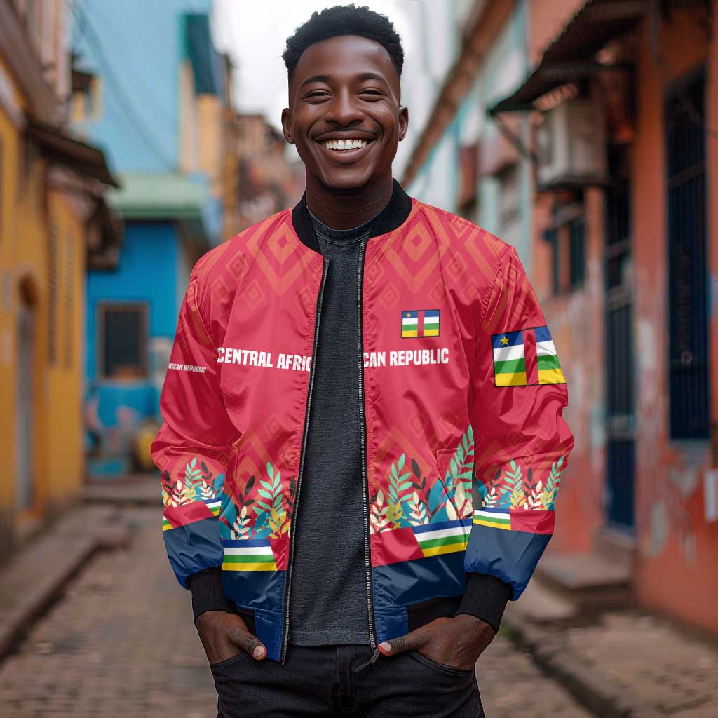 Central African Republic Bomber Jacket Red Blue Green Tribal Design - African Pride
