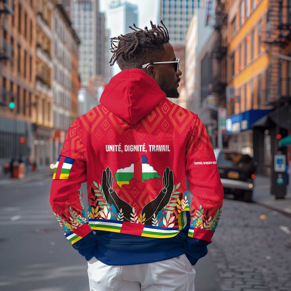 Central African Republic Hoodie Red Blue Green Tribal Design - African Pride