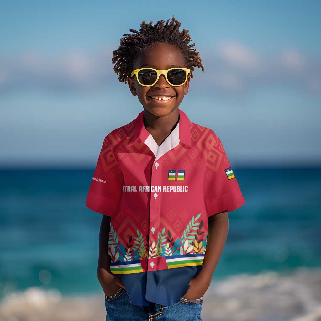 Central African Republic Kid Hawaiian Shirt Red Blue Green Tribal Design - African Pride