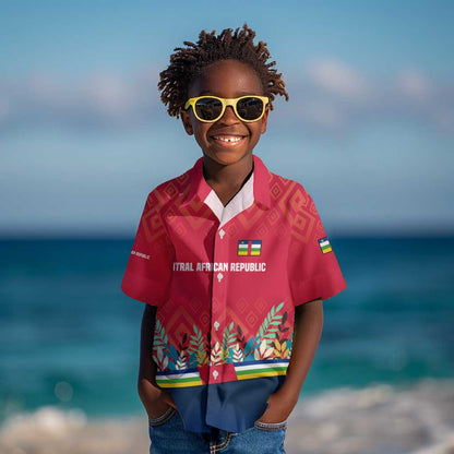 Central African Republic Kid Hawaiian Shirt Red Blue Green Tribal Design - African Pride