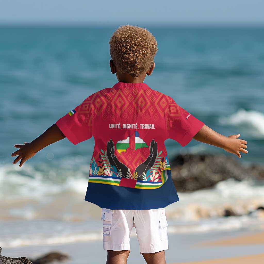 Central African Republic Kid Hawaiian Shirt Red Blue Green Tribal Design - African Pride