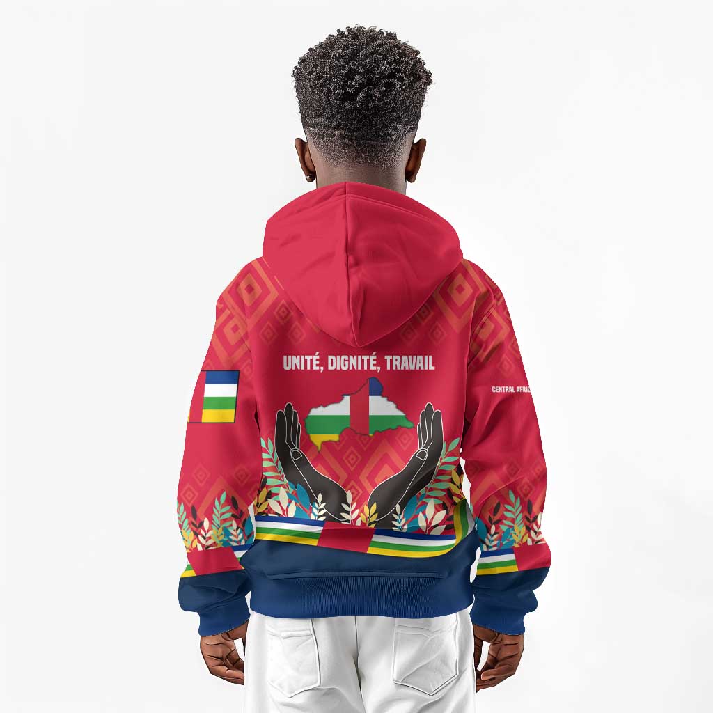 Central African Republic Kid Hoodie Red Blue Green Tribal Design - African Pride
