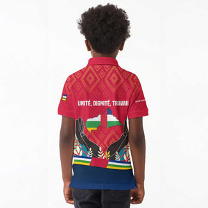 Central African Republic Kid Polo Shirt Red Blue Green Tribal Design - African Pride