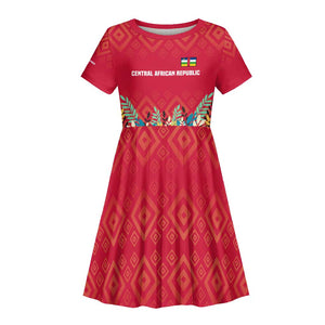 Central African Republic Kid Short Sleeve Dress Red Blue Green Tribal Design - African Pride