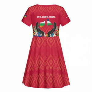 Central African Republic Kid Short Sleeve Dress Red Blue Green Tribal Design - African Pride