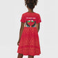 Central African Republic Kid Short Sleeve Dress Red Blue Green Tribal Design - African Pride