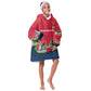 Central African Republic Kid Wearable Blanket Hoodie Red Blue Green Tribal Design - African Pride