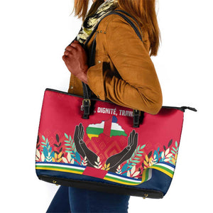 Central African Republic Leather Tote Bag Red Blue Green Tribal Design - African Pride