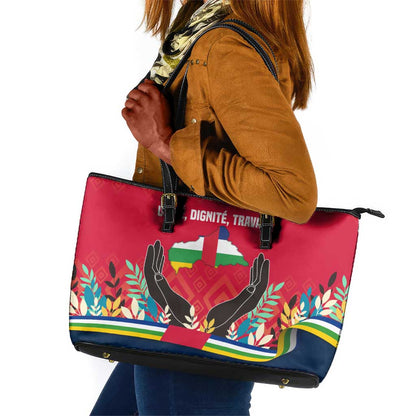 Central African Republic Leather Tote Bag Red Blue Green Tribal Design - African Pride