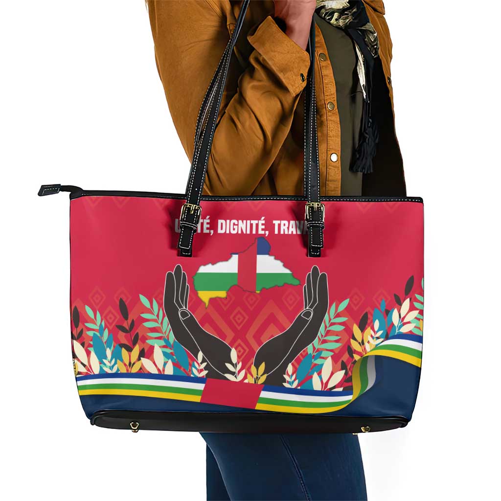 Central African Republic Leather Tote Bag Red Blue Green Tribal Design - African Pride