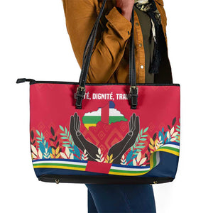 Central African Republic Leather Tote Bag Red Blue Green Tribal Design - African Pride