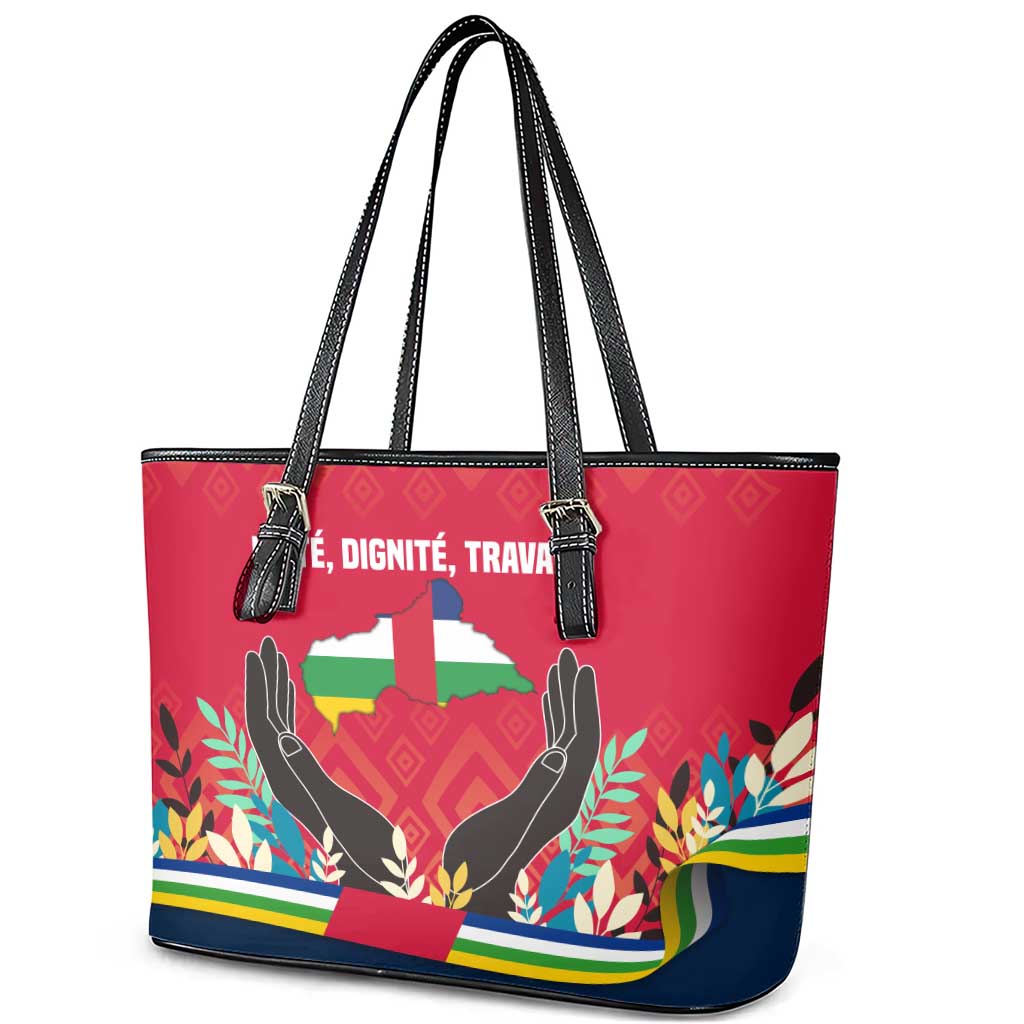 Central African Republic Leather Tote Bag Red Blue Green Tribal Design - African Pride