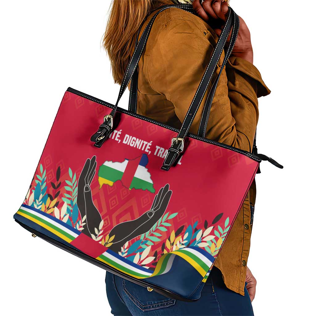Central African Republic Leather Tote Bag Red Blue Green Tribal Design - African Pride
