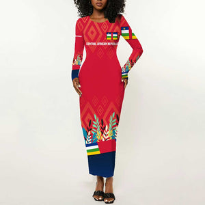 Central African Republic Long Sleeve Bodycon Dress Red Blue Green Tribal Design - African Pride