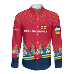 Central African Republic Long Sleeve Button Shirt Red Blue Green Tribal Design - African Pride