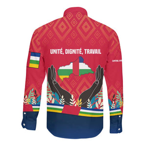 Central African Republic Long Sleeve Button Shirt Red Blue Green Tribal Design - African Pride