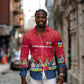 Central African Republic Long Sleeve Button Shirt Red Blue Green Tribal Design - African Pride