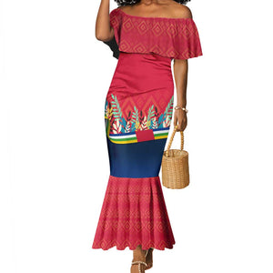 Central African Republic Mermaid Dress Red Blue Green Tribal Design - African Pride
