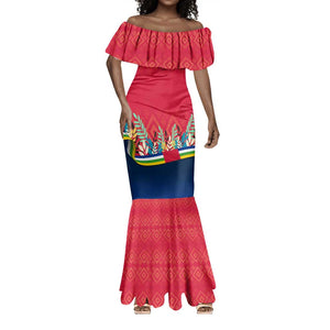 Central African Republic Mermaid Dress Red Blue Green Tribal Design - African Pride
