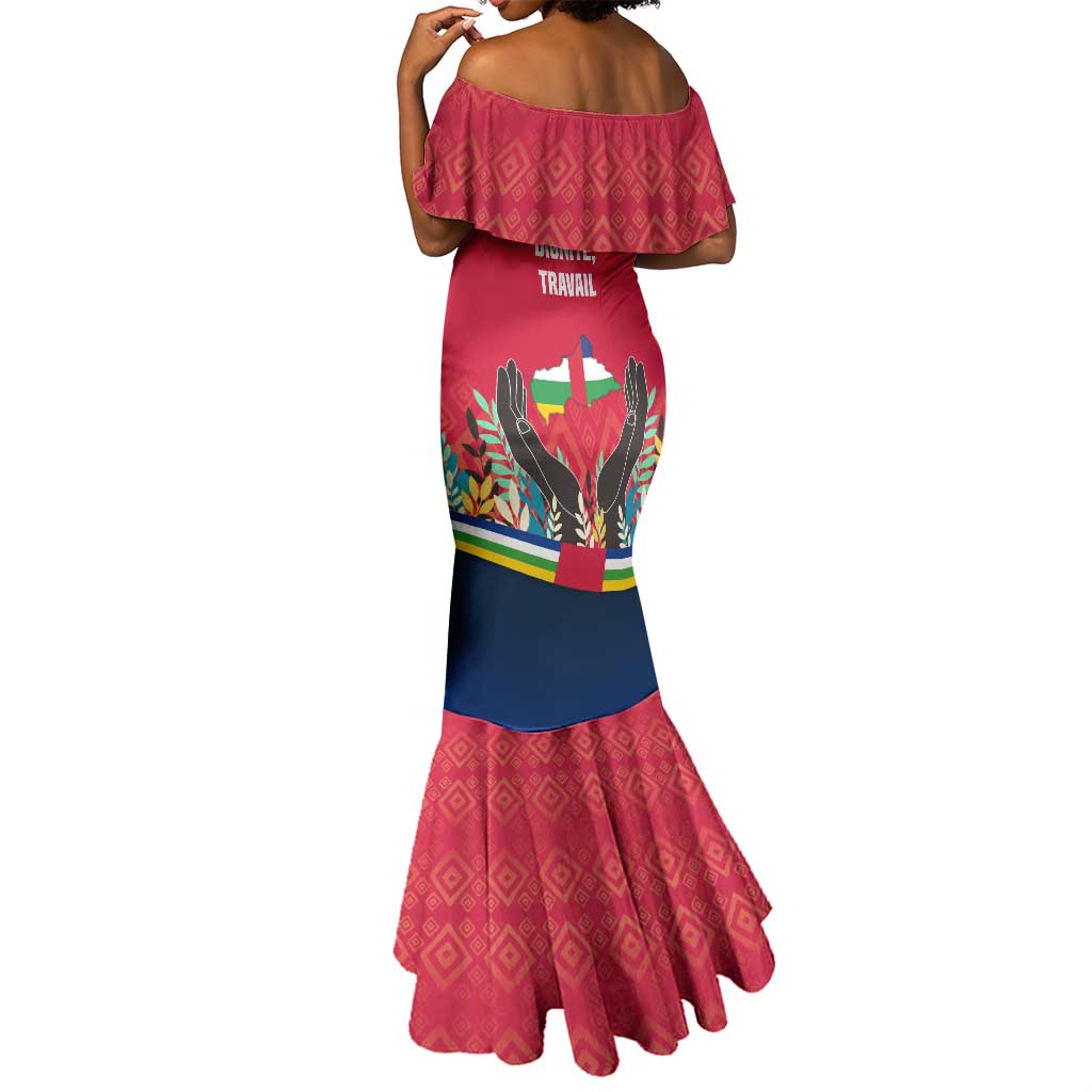 Central African Republic Mermaid Dress Red Blue Green Tribal Design - African Pride