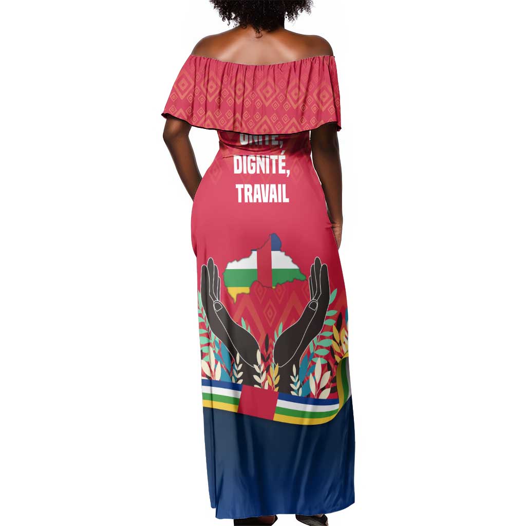 Central African Republic Off Shoulder Maxi Dress Red Blue Green Tribal Design - African Pride