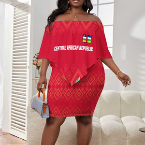 Central African Republic Off Shoulder Short Dress Red Blue Green Tribal Design - African Pride