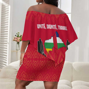 Central African Republic Off Shoulder Short Dress Red Blue Green Tribal Design - African Pride