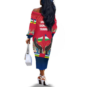 Central African Republic Off The Shoulder Long Sleeve Dress Red Blue Green Tribal Design - African Pride