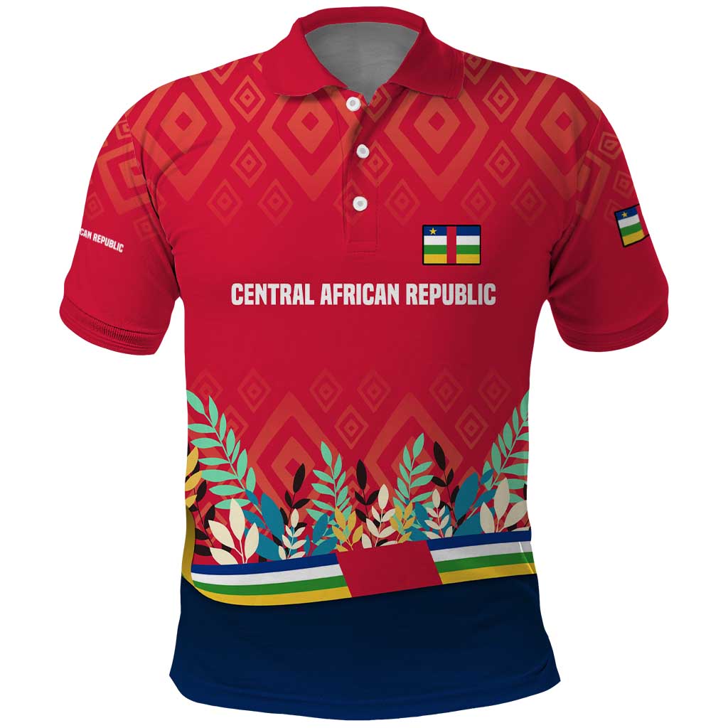 Central African Republic Polo Shirt Red Blue Green Tribal Design - African Pride