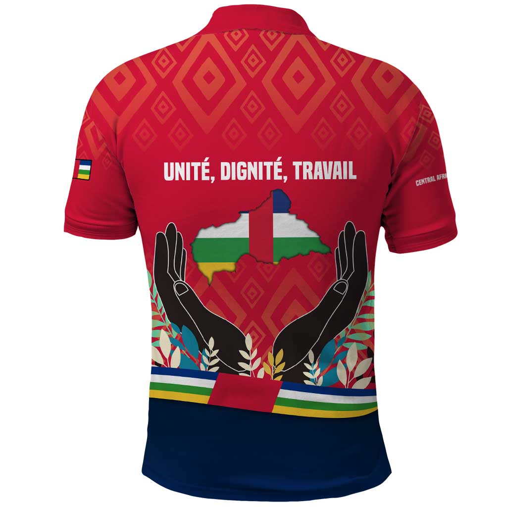 Central African Republic Polo Shirt Red Blue Green Tribal Design - African Pride
