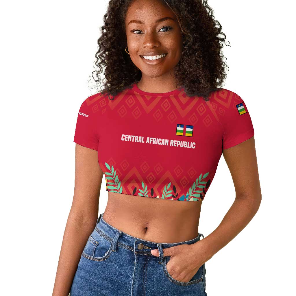 Central African Republic Raglan Cropped T shirt Red Blue Green Tribal Design - African Pride